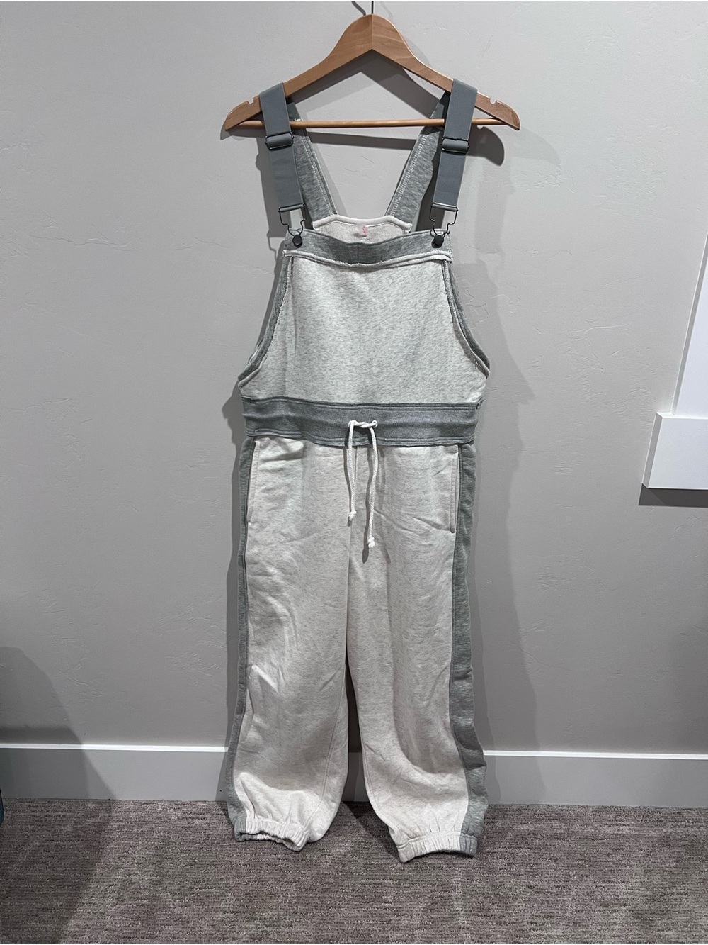 Free People Two-Tone Sweat Bib Jumpsuit in Light Gray & Heather